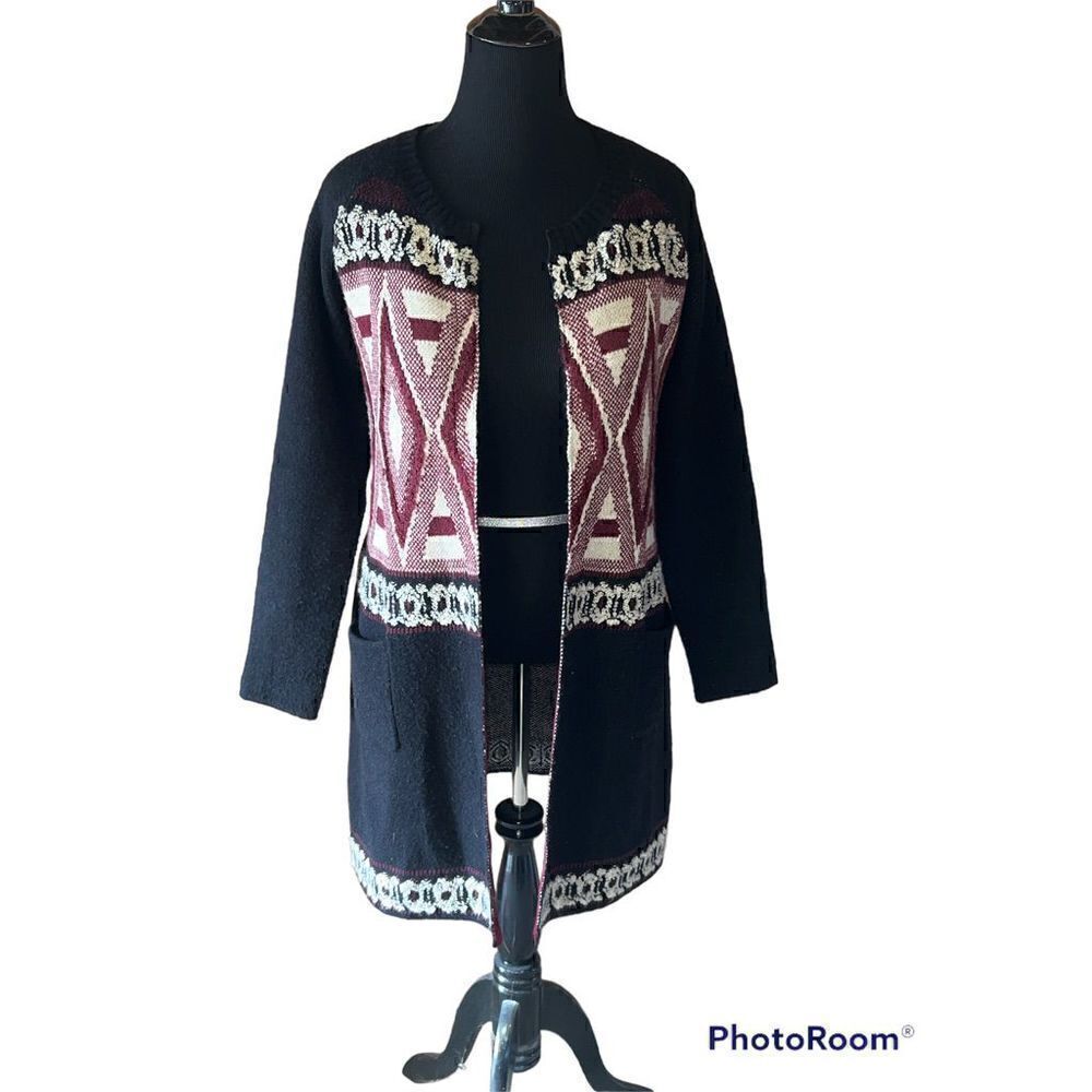 BCBG maxazria Aztec tribal southwestern long cardigan career cozy small